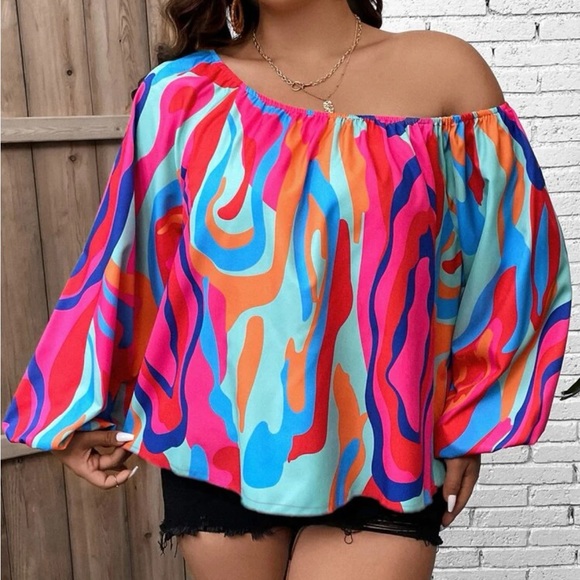 Boho geo print one shoulder blouse - Picture 4 of 9